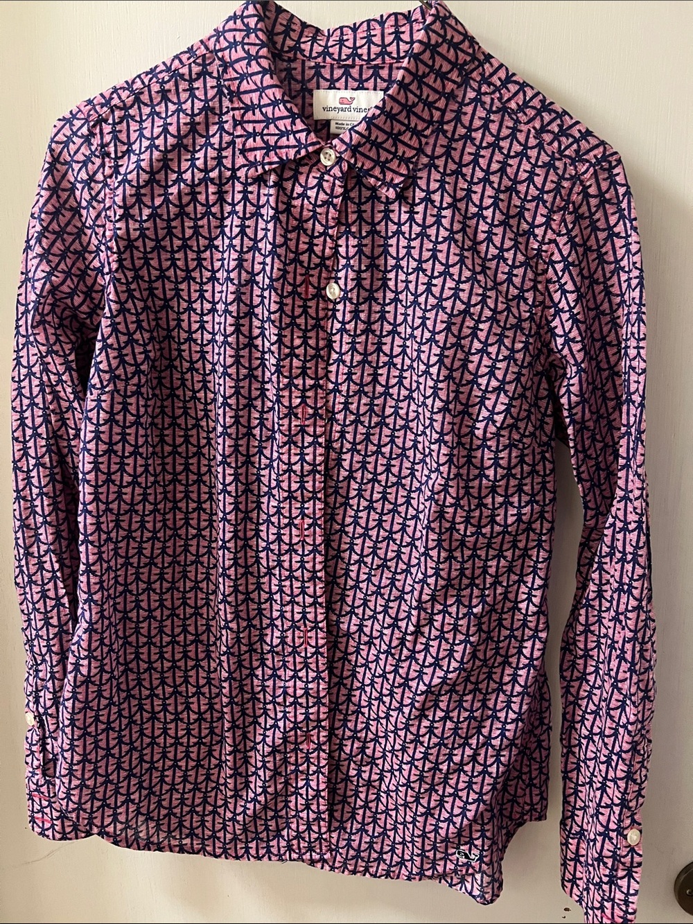 Vineyard Vines Pink and Navy Patterned Button-Down Shirt